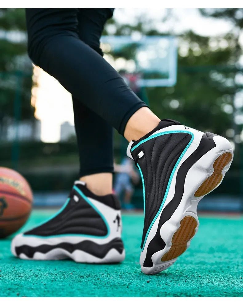 Casual basketball shoes with mesh upper, thick rubber sole, and high-top design in AJ13 colour options