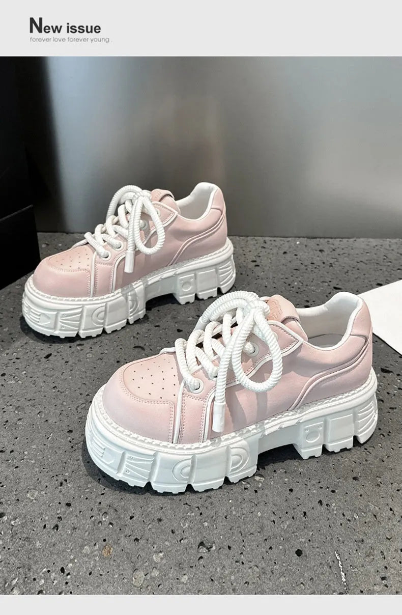 Solid colour leather casual shoes with rubber foam soles in beige and pink options