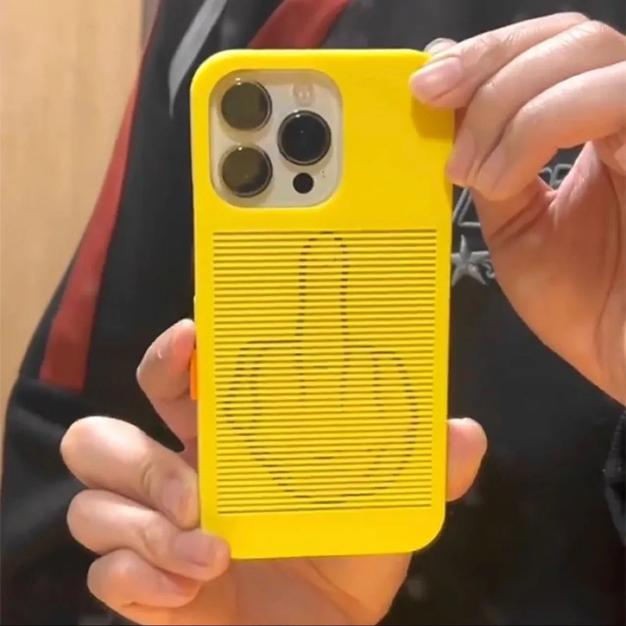 Frosted hard phone case for iPhone with international gesture print and yellow accent