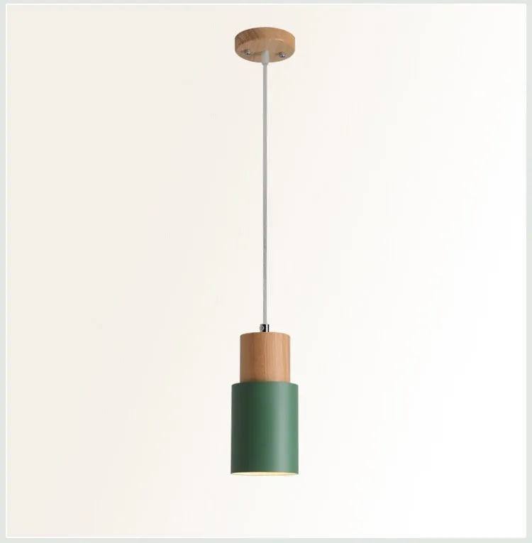 Nordic-style square pendant light made from solid wood and wrought iron in five colour options