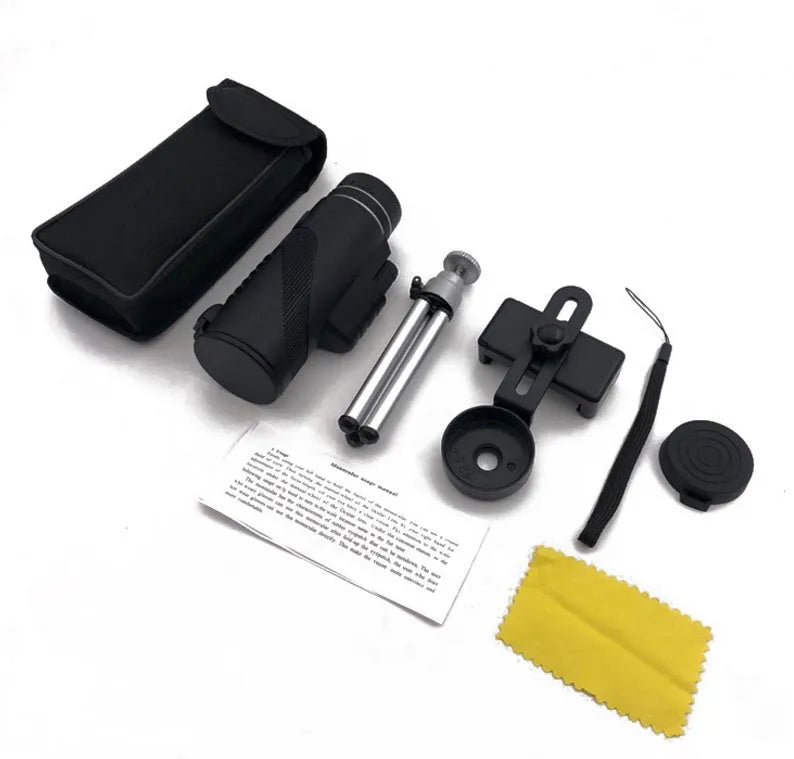 Black HD 40x60 smartphone telescope monocular with tripod adapter for outdoor observation