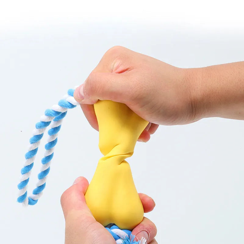 Green cotton rope bone-shaped dog chew toy with knot details and treat cavity