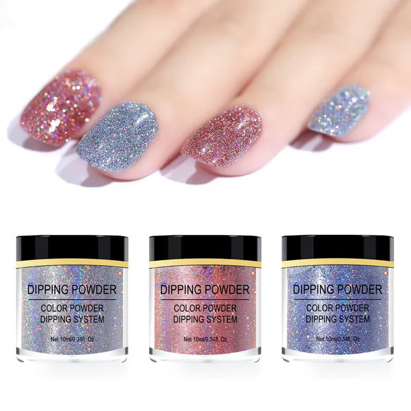 Laser glitter nail powder dip system with 24 shades for natural and artificial nails