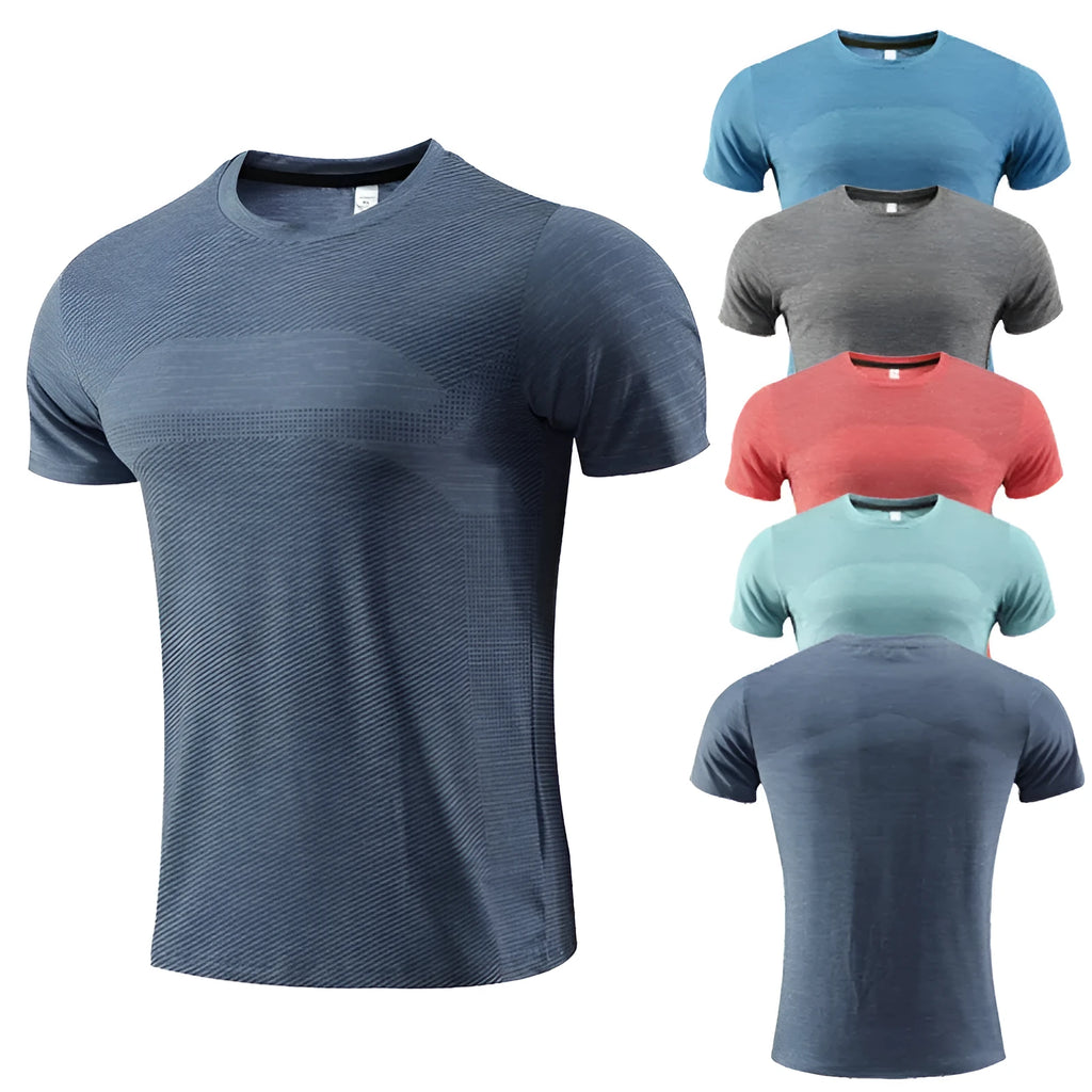 Men's short sleeve sport t-shirt in polyester spandex for running and basketball