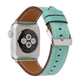 Blue leather watch strap with a silver folding buckle on a 42mm width setting.