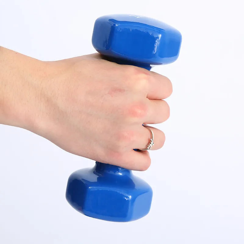 Bright colour plastic fitness dumbbells with glossy surface in 0.5kg 1kg 1.5kg weights for home workouts