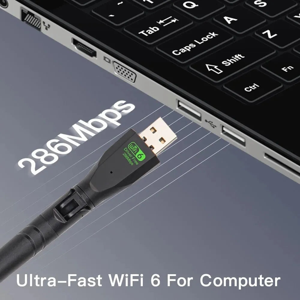 Black USB WiFi6 wireless network card with driver-free installation for desktop and laptop computers