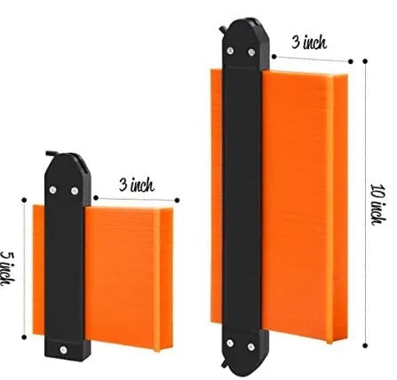 Plastic ABS profile ruler contour gauge with metric and inch scales measuring an irregular shape