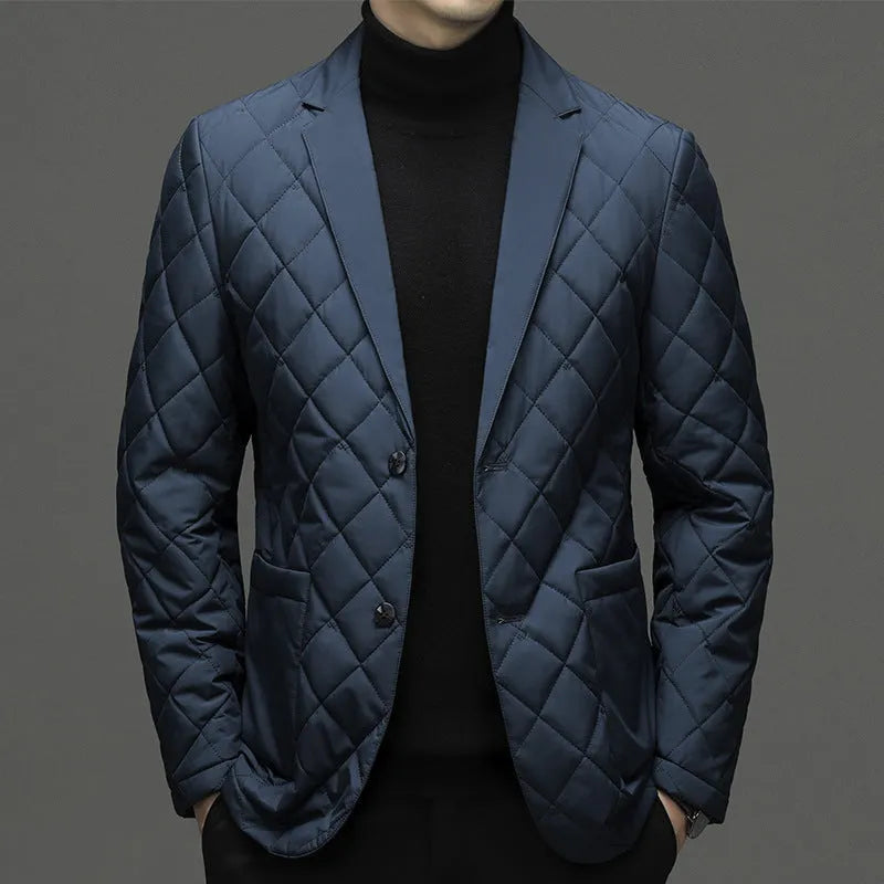 Men's black winter lapel jacket with cardigan style and side seam pockets