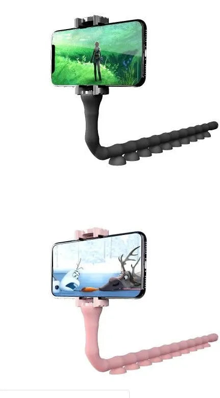 Black flexible mobile phone holder with 62cm gooseneck arm extended from suction cup base