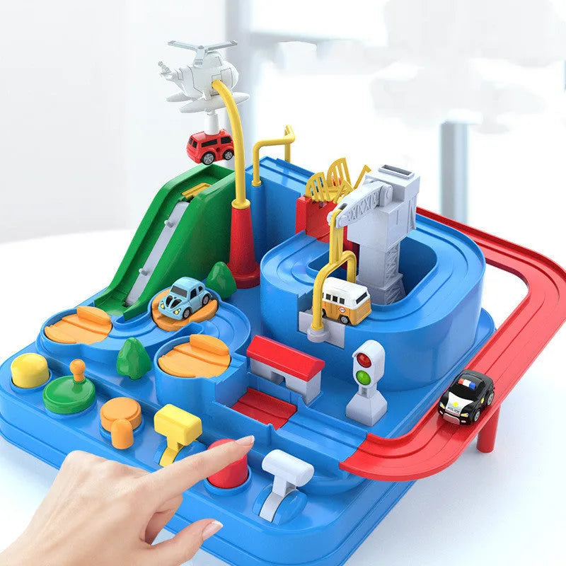 Big Adventure Parking Lot plastic rail car track toy with handle remote control and multiple colour options.