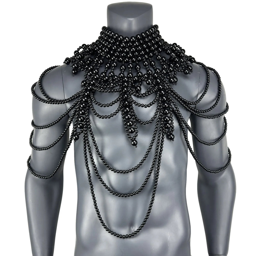 Men's Hand-knitted Multi-layer Pearl Palace Style Vest Cotton Blend Black White Solid Colour Dance Top Tight Fit 51cm Spring Retro
