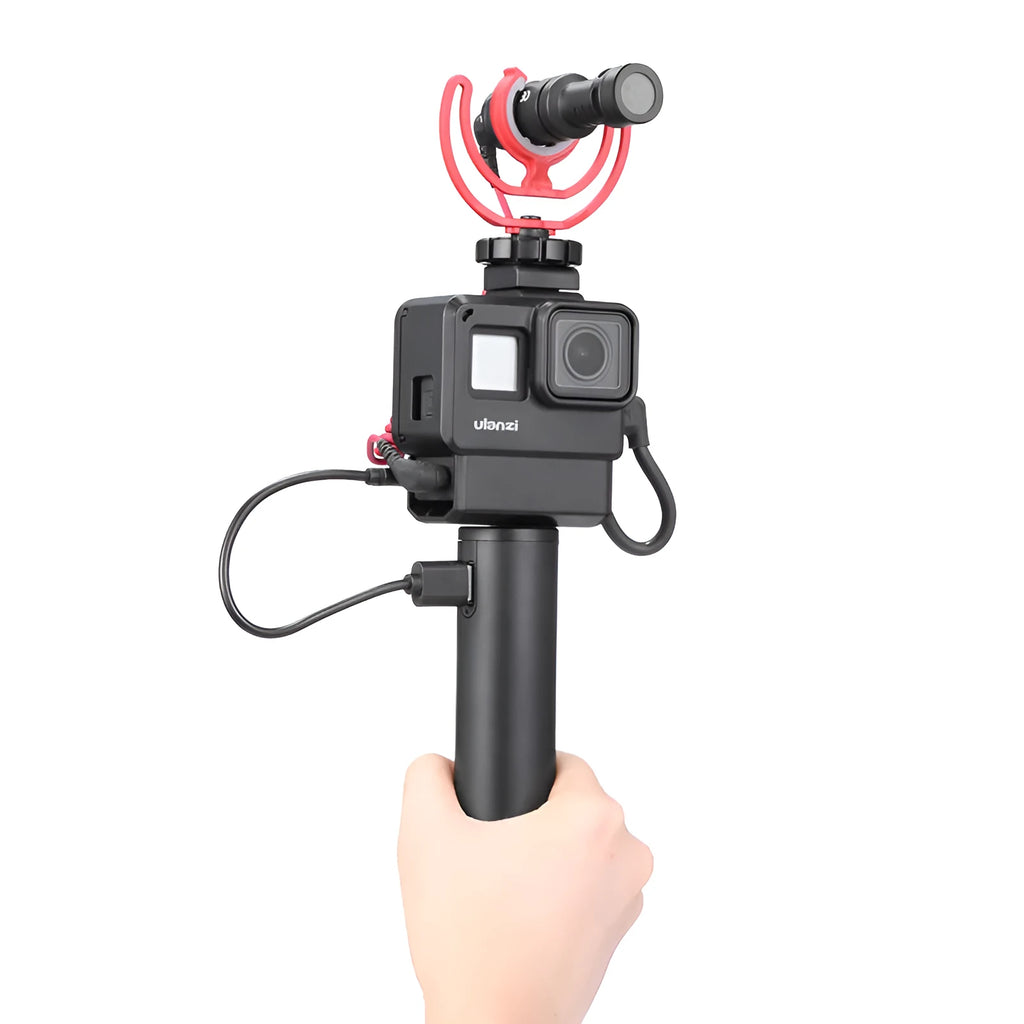 Black aluminium alloy power bank handle showing its size and integrated carry handle.