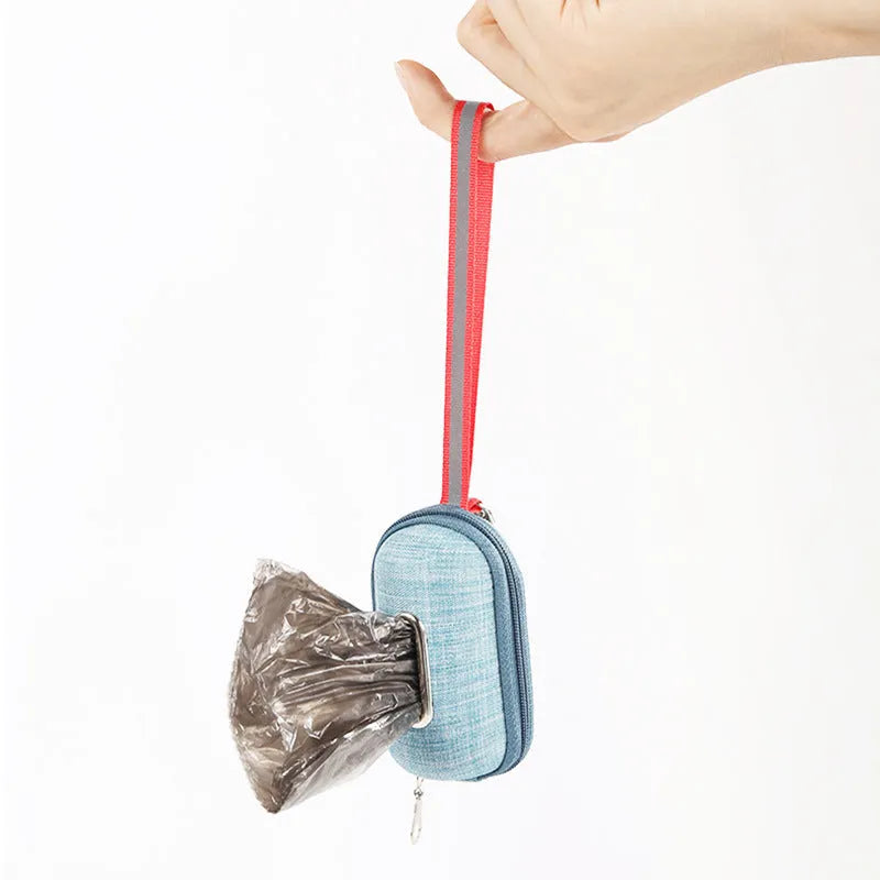 Portable oval pet poop bag dispenser in dark grey with EVA and dragon dance cloth texture