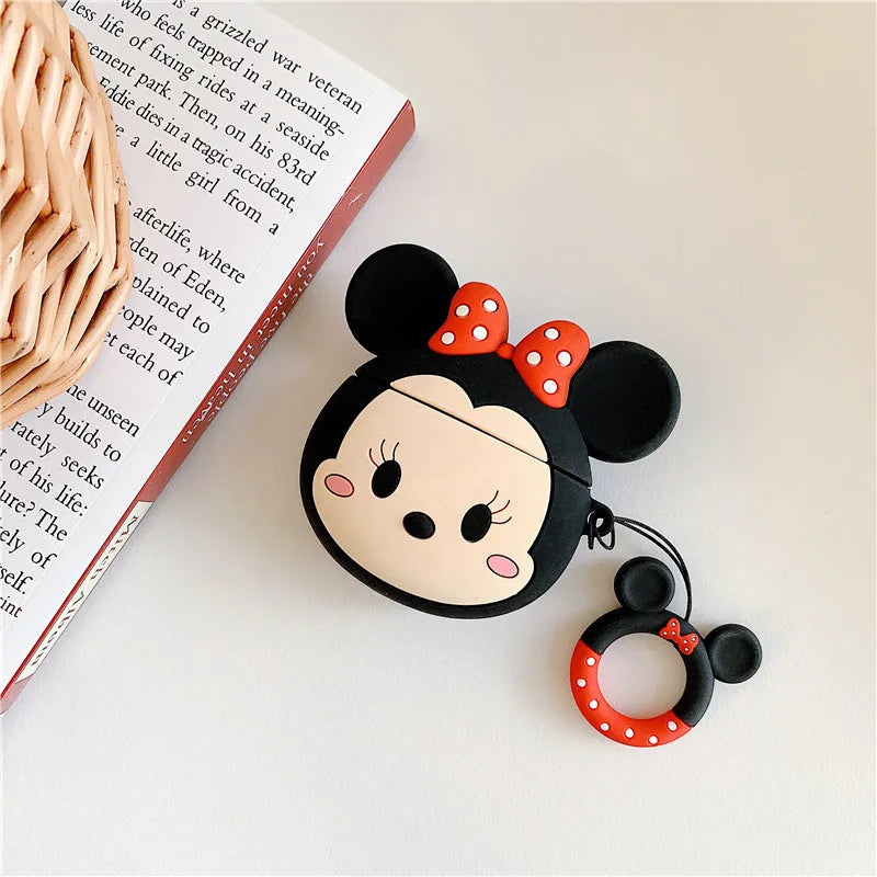 Silicone back cover case for AirPods 1 and 2 with cartoon wave point design in blue