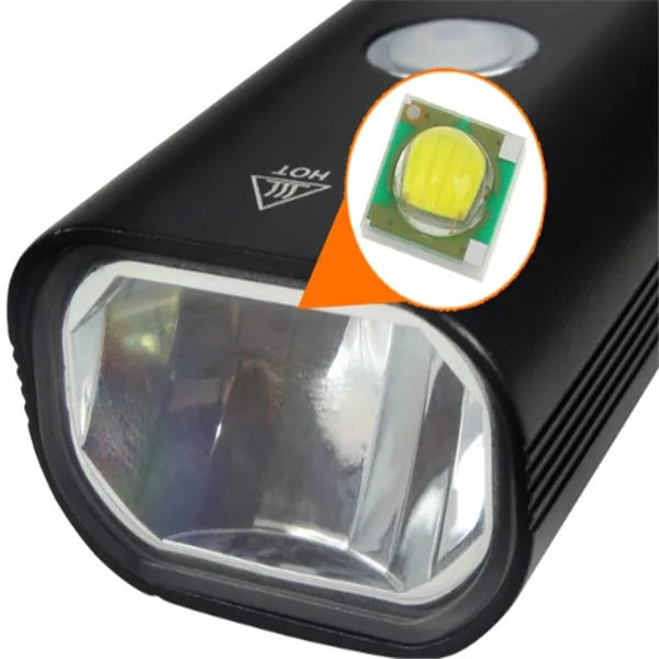 Black bicycle light with over-discharge protection for night cycling on a bike handlebar