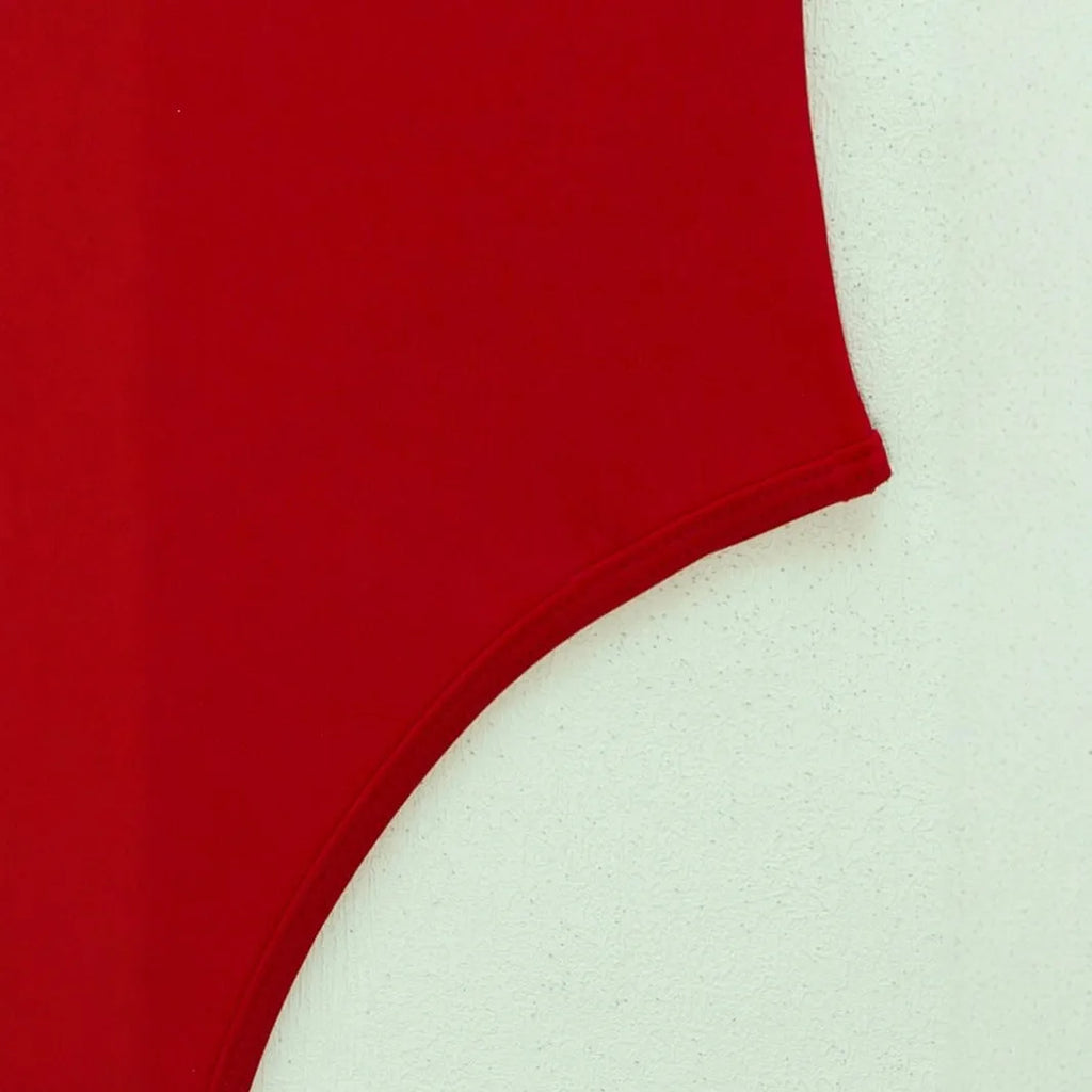 Solid red skinny slimming one-piece nylon swimsuit for women sleeveless front view