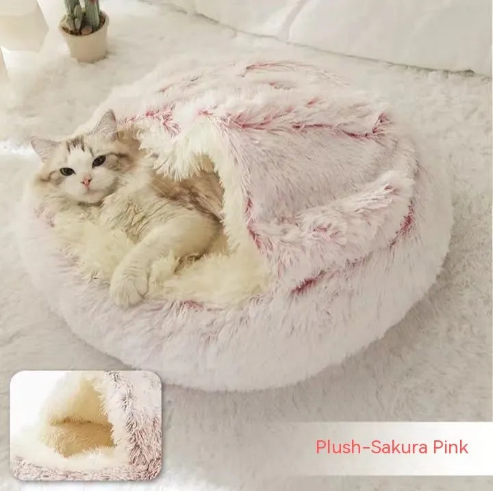 2 in 1 round plush pet bed with PP cotton filling for dogs and cats, available in brown, 65cm size