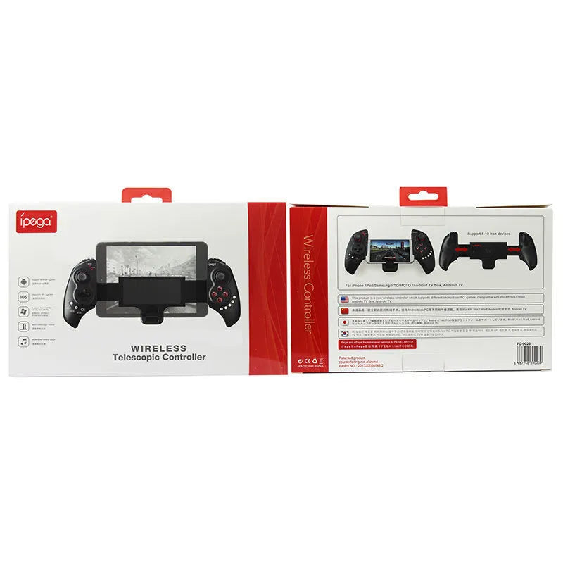 PG-9023 wireless telescopic gaming controller extended with smartphone inserted
