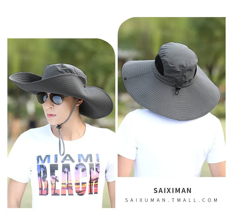 Adjustable polyester fishing and climbing cap with 11cm depth and 15cm brim in army green