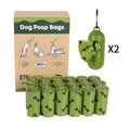 Military green degradable dog poop bags with black bone print showing roll format and dimensions