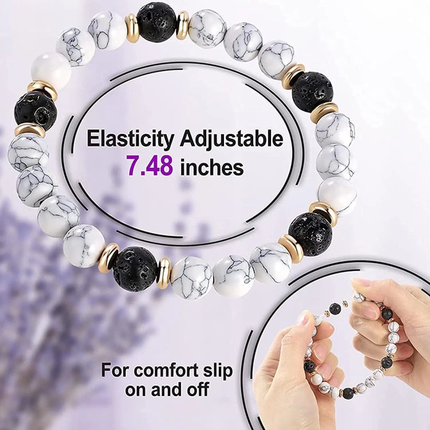 Handmade alloy charm bracelet with natural stone beads in colours like green tiger eye, blue stone, or black agate.