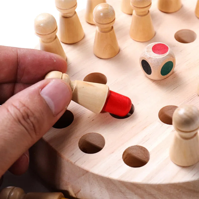 Children's beech wood memory chess educational game with white pieces on 17×17cm board for colour recognition learning