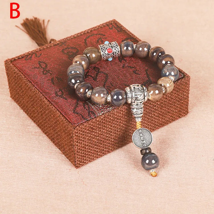 Ceramic gradient bead bracelet with Yonghe blessing charm for men in approximately 13mm size