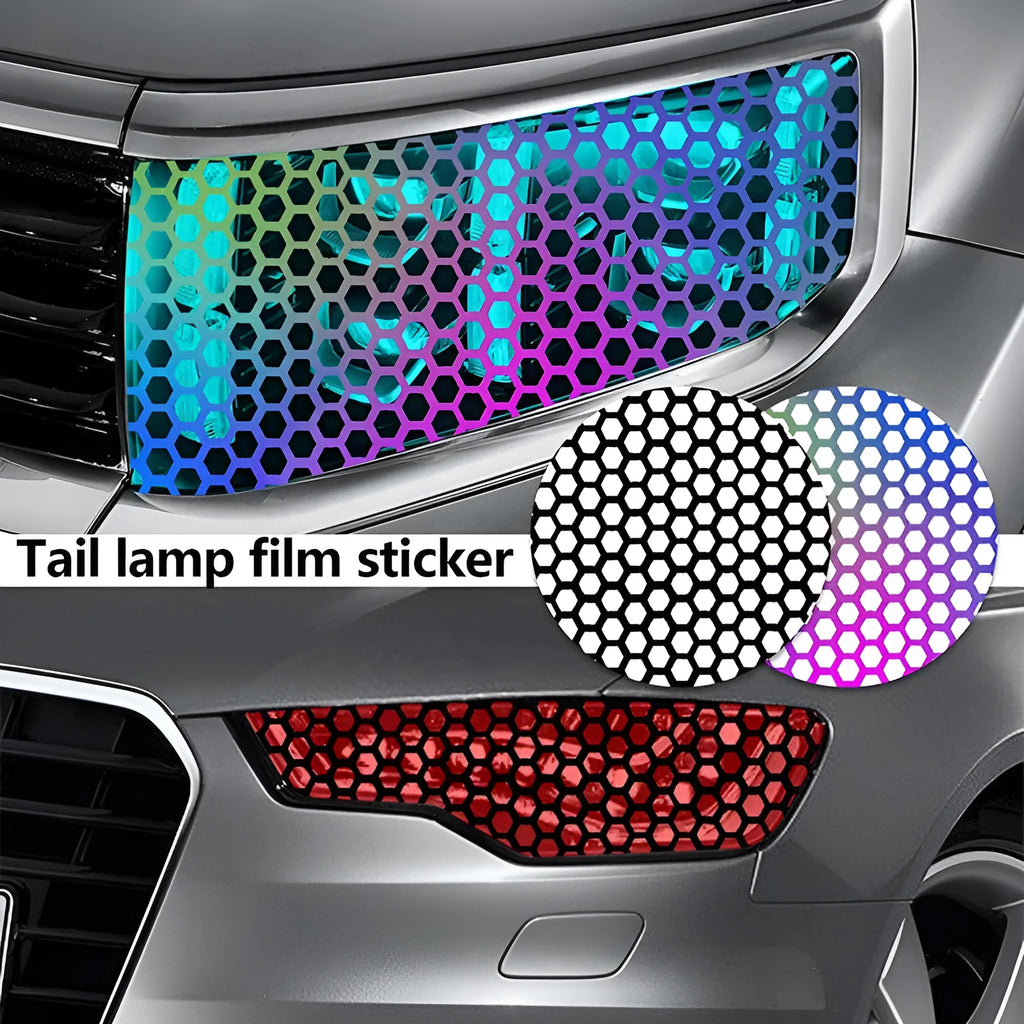 Honeycomb pattern car taillight sticker applique on vehicle rear light in black carbon fibre or colourful options