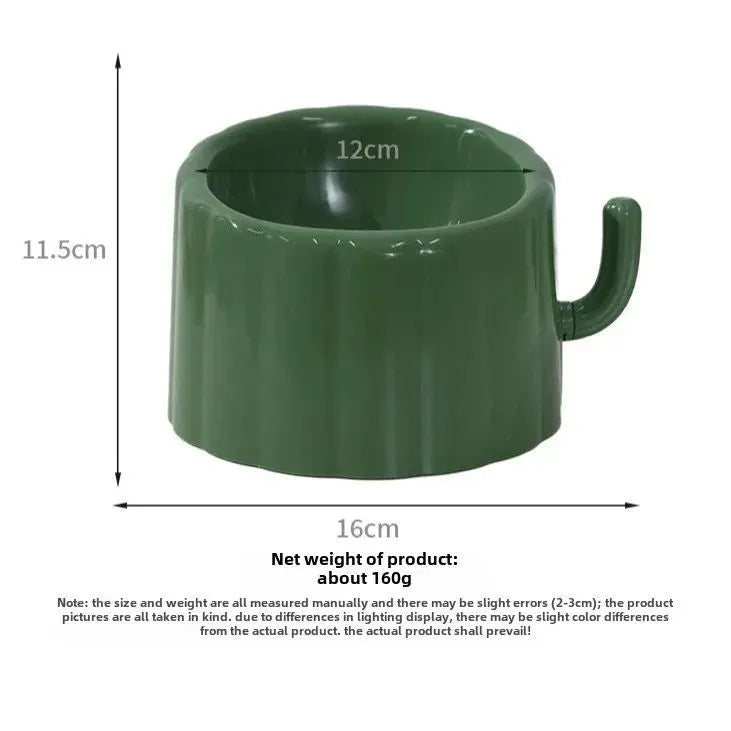 Green high-stand cat bowl with cactus design and anti-slip base.