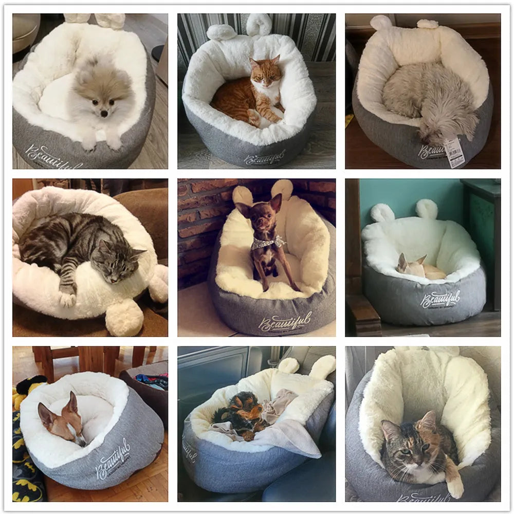 Warming pet dog bed cotton cushion in grey for small puppies size S and M