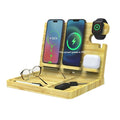 Multifunctional bamboo wireless charger bracket in wheat colour with 2A output