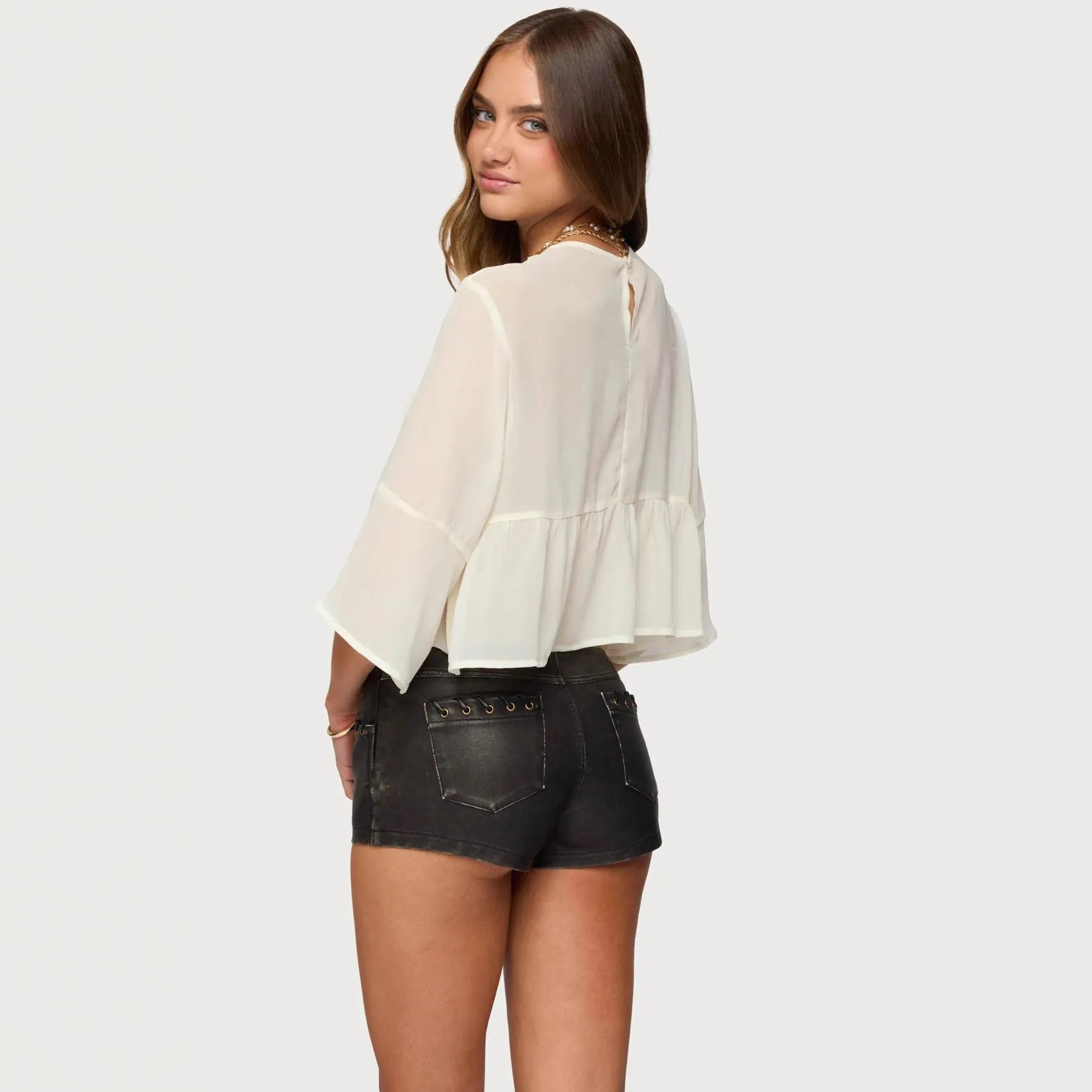 Women's milky white chiffon T-shirt with batwing sleeves