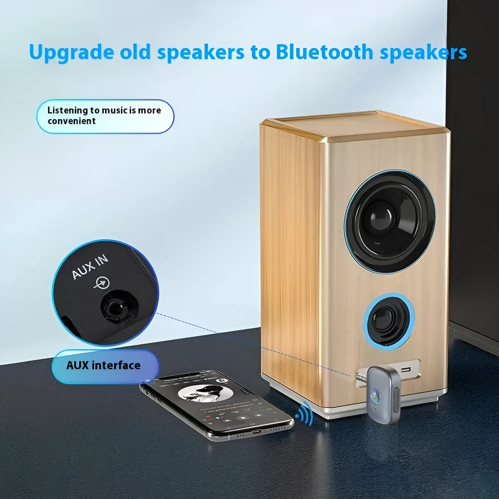 W1 Bluetooth 5.3 car audio receiver with one-key hands-free button and 10m range
