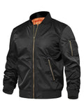 Mens nylon baseball jacket with zipper, regular fit, long sleeves, in army green colour, front view on model