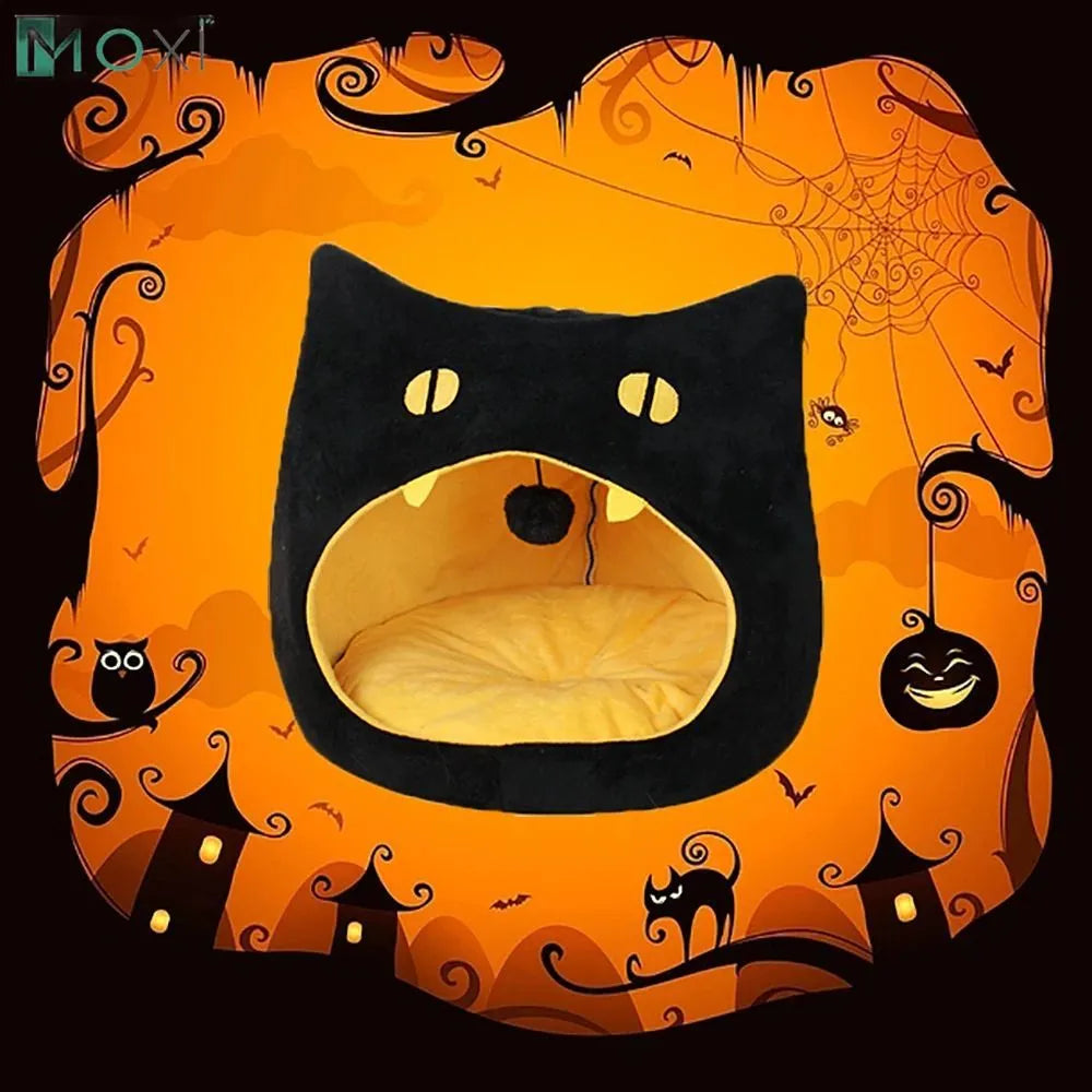 Soft plush covered cat cave bed with anti-slip bottom for cats and small dogs.