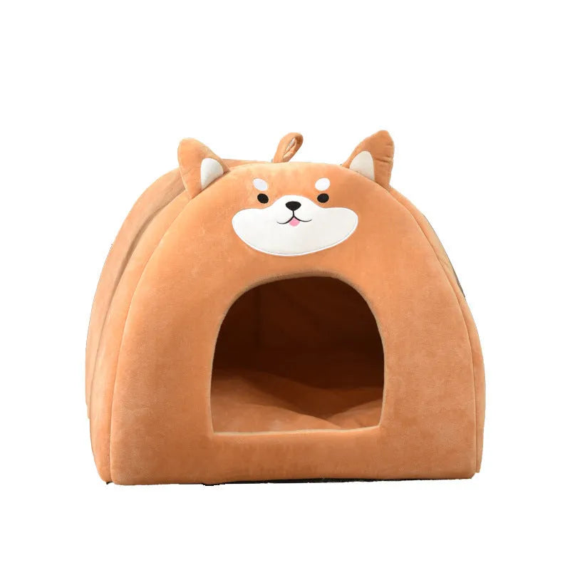 Cloth cat bed in small, medium, and large sizes with machine-washable fabric