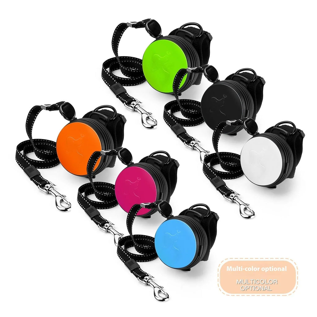 Vibrant orange automatic retractable pet leash extended to 3 metres.