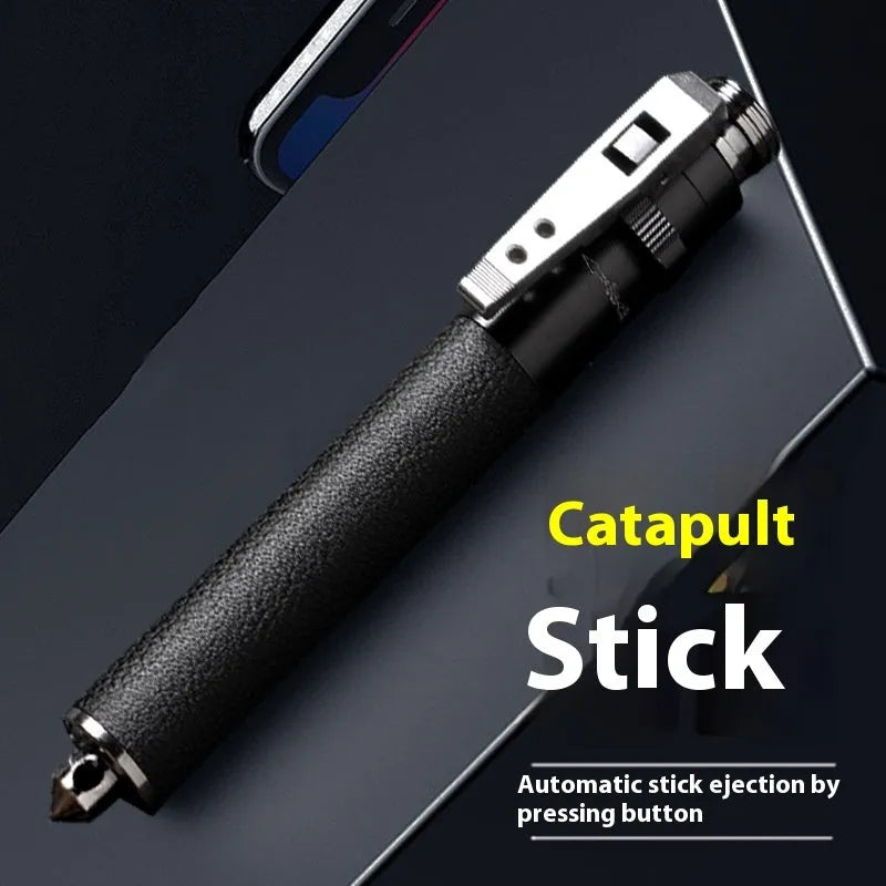 Automatic spring expandable baton in titanium black with three size options for self-defense