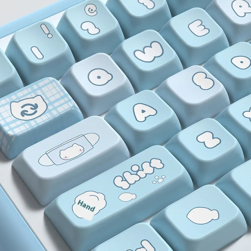 Custom watercolour kitten design keycaps for mechanical keyboards with opaque lettering