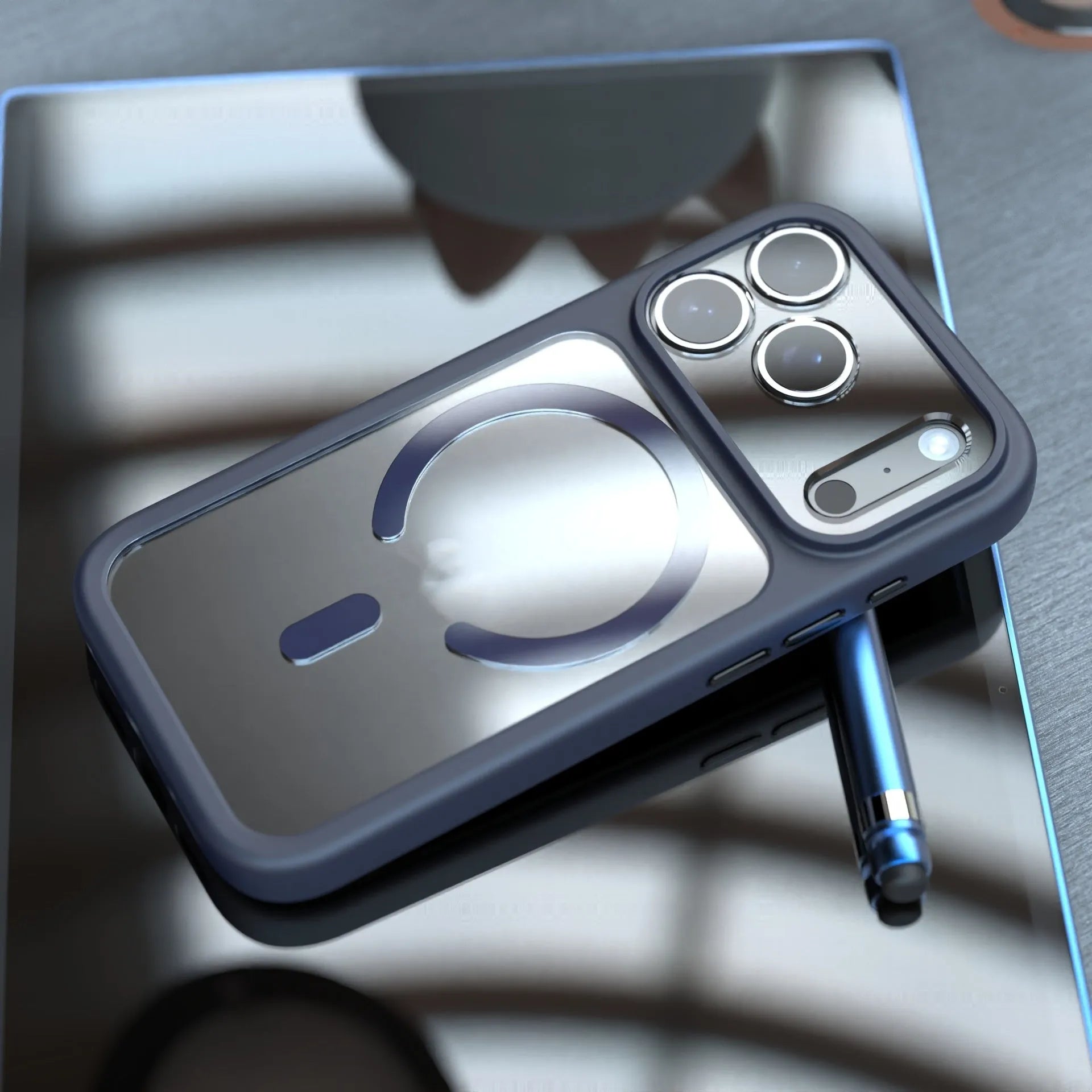 iPhone 17 Pro Max two-in-one magnetic phone case in black, dark blue, and white colour options