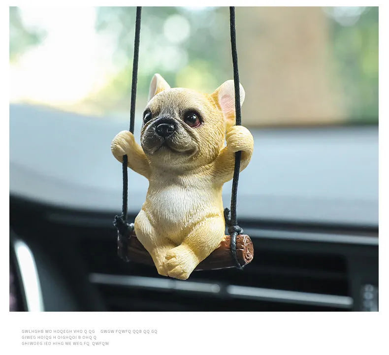 Resin bulldog cartoon car pendant ornament for rearview mirror hanging in multiple colour variations