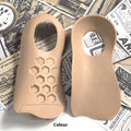 Varus correction arch support insole in TPR material shown in white, black, and skin colour options.