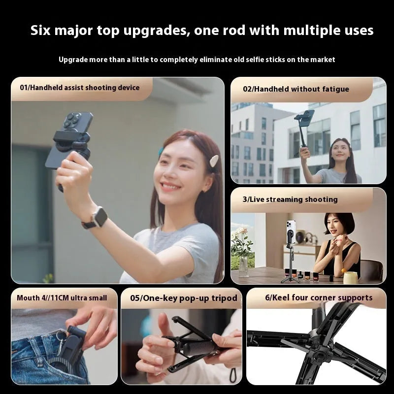 T20C mini magnetic selfie stick with Bluetooth handle and alloy body for universal smartphone use