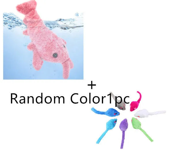 Electric jumping shrimp cat toy, USB rechargeable simulation lobster plush in random colour, 35 cm tall