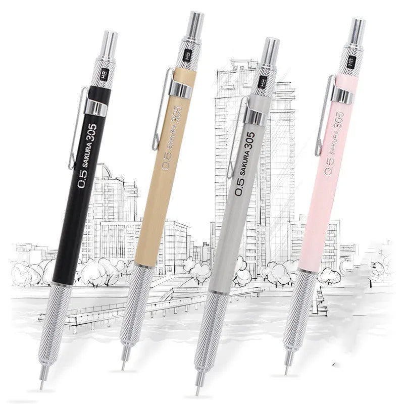 Japanese cherry mechanical pencil in gold, silver, black, or pink with 0.3mm or 0.5mm lead size options