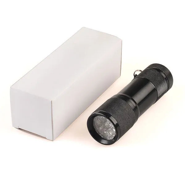 Black aluminium alloy smart vein locator medical device showing red LED illumination for vein detection