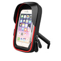 Mobile phone bicycle mount with waterproof zipper on handlebars showing touch screen functionality