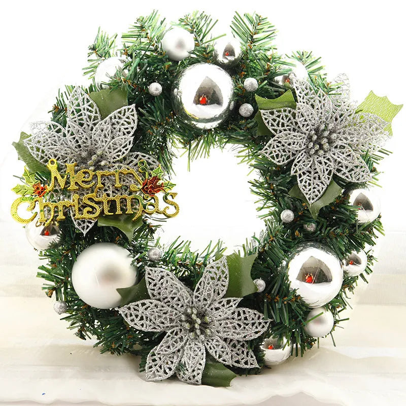 A round 30cm multicolour plastic Christmas wreath with festive leaves, shown in a choice of six colours.