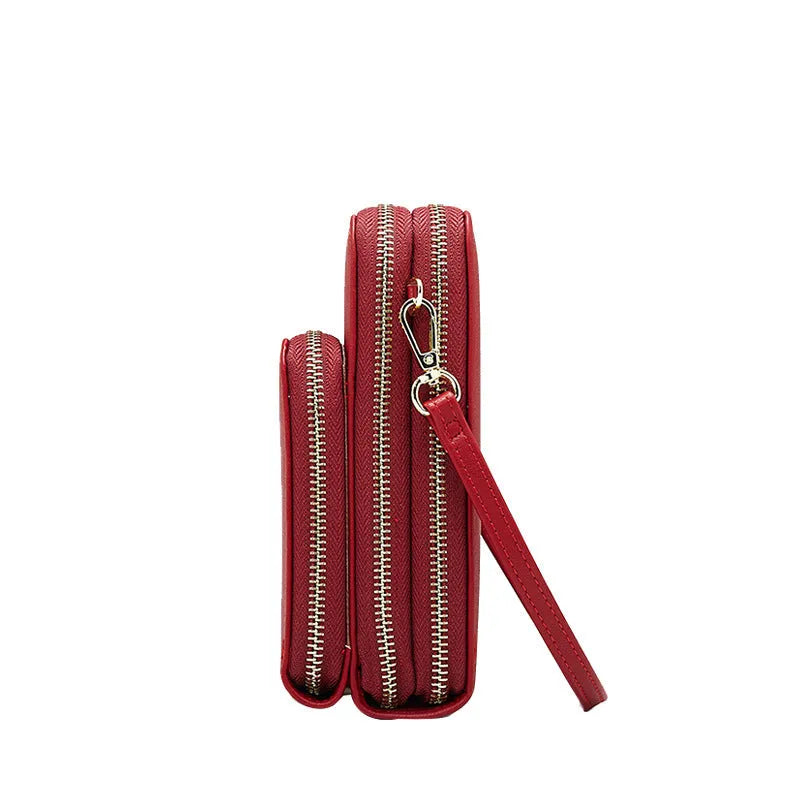 Multifunctional messenger mobile wallet in PU leather with detachable buckle, adjustable shoulder strap, and large capacity for phone and cards